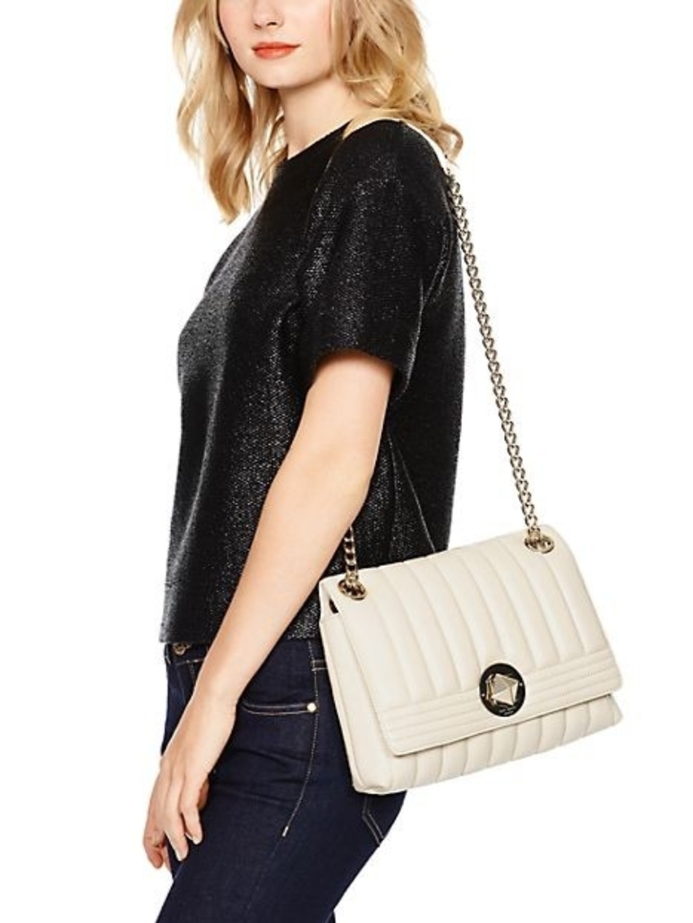 kate spade Cream Quilted Chain-Shoulder Bag with Gold Accent